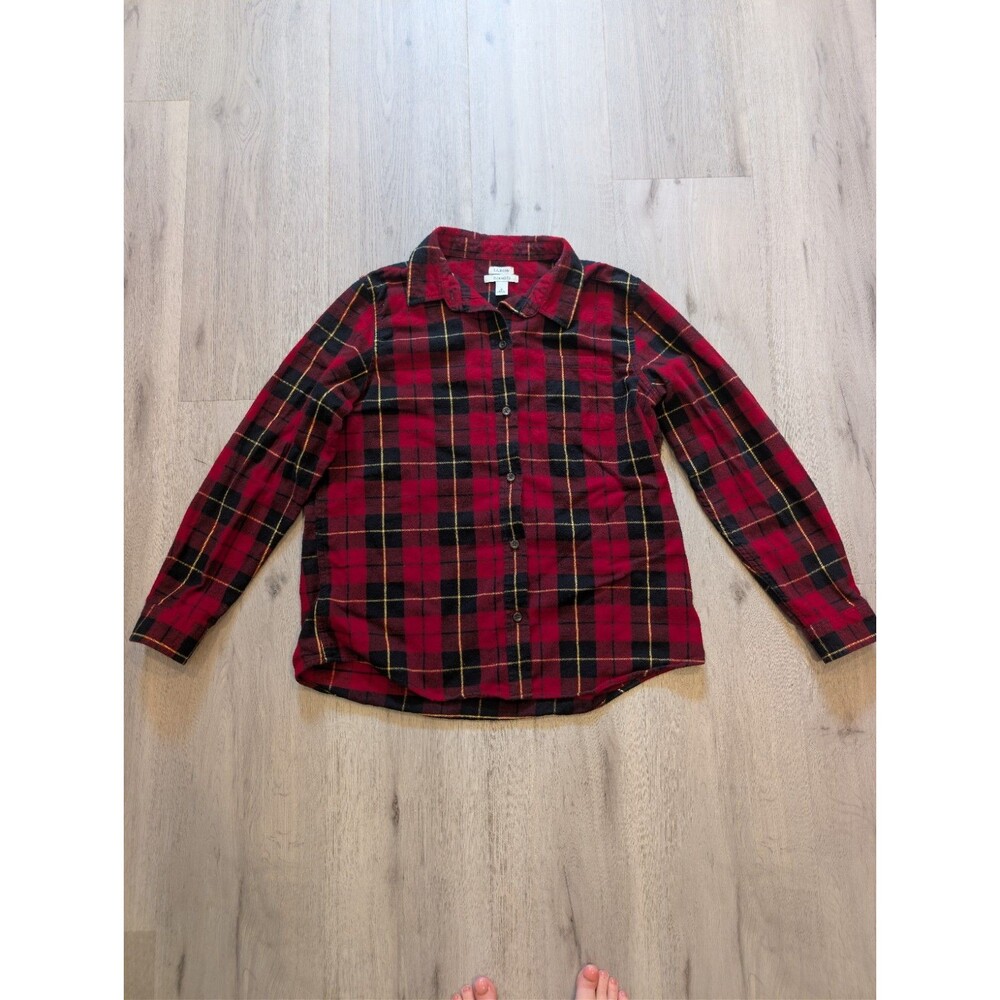 L.L. Bean Relaxed Fit Large Women's Flannel, Red Plaid Button Up 100% Cotton